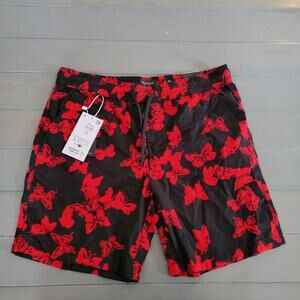 NWT Cactus Man Ricky Singh Men's Black Red Floral Hawaiian Shorts Size Large